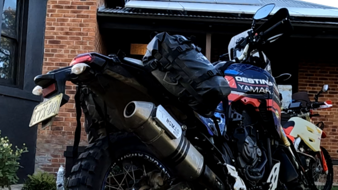 Rackless ADV motorcycle with side panniers