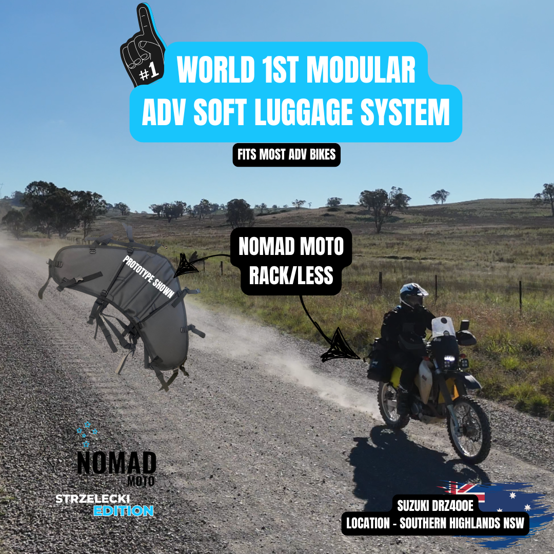 NOMAD MOTO rackless luggage system on Suzuki