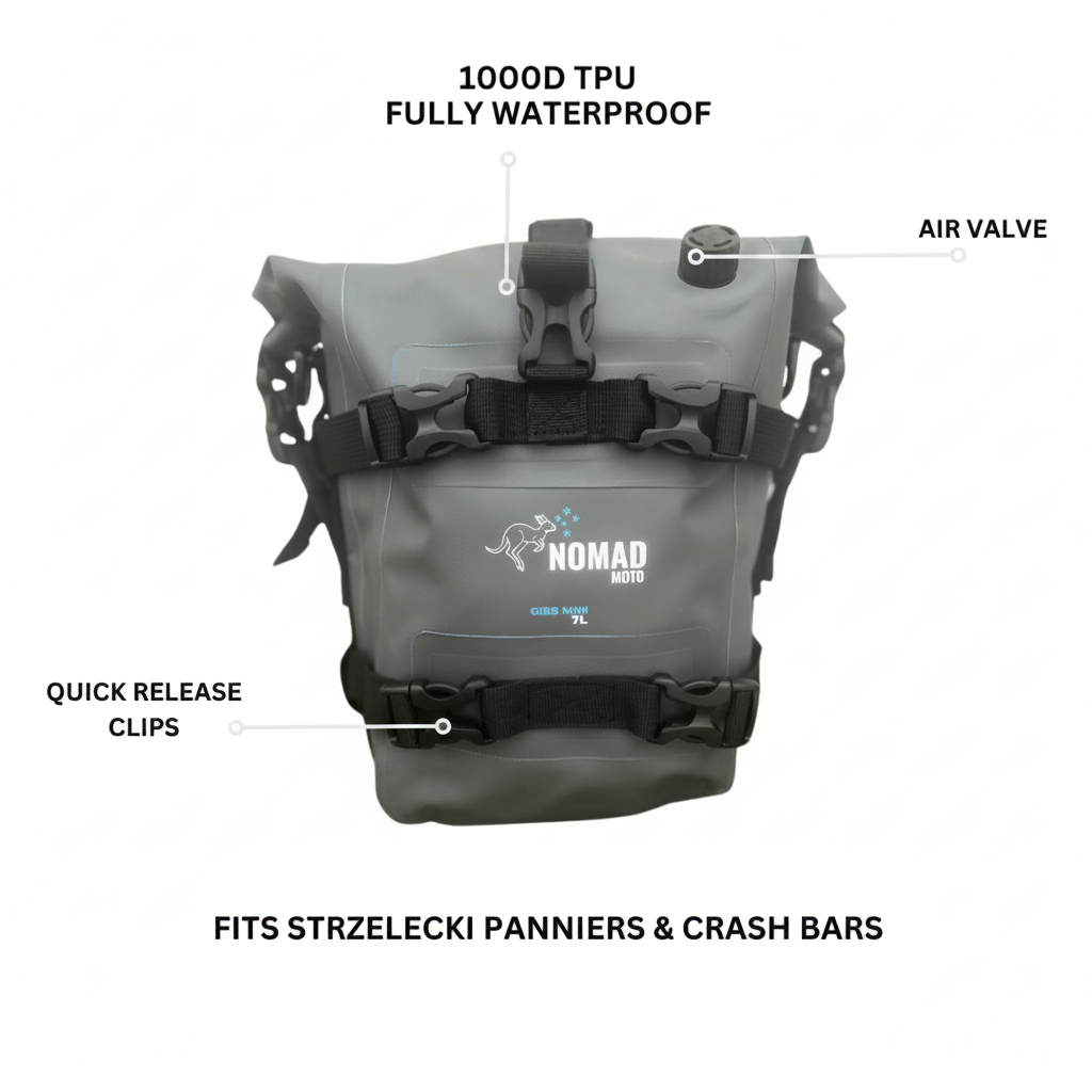 Nomad Moto Adventure Scout 7L Waterproof Crash Bar Bag (Crashproof)