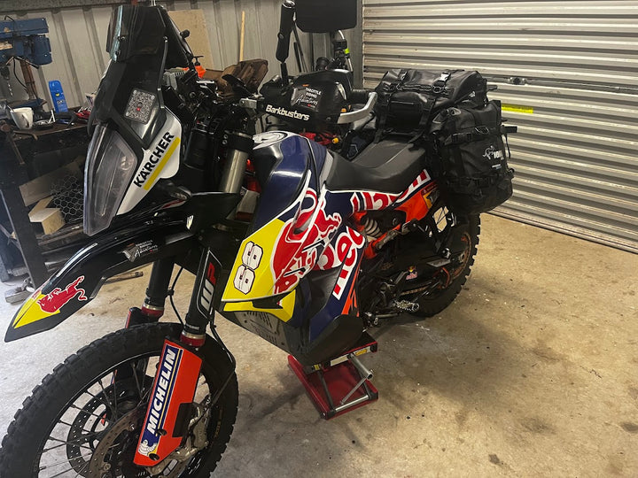 Rally adventure bike with NOMAD soft panniers