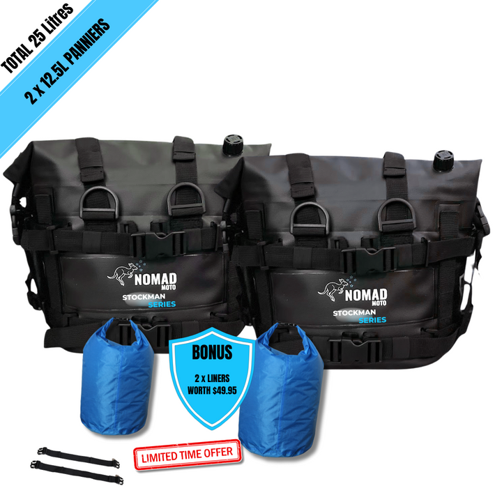 12.5L waterproof panniers with bonus dry bags