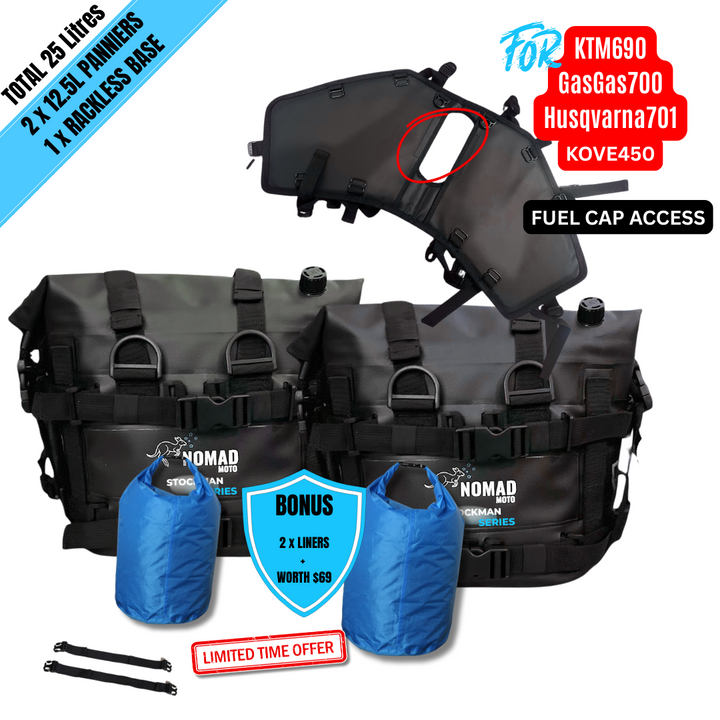 NOMAD MOTO rackless 25L soft luggage kit with liners