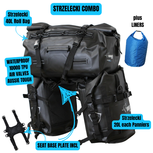 NOMAD MOTO Waterproof 20L Soft Panniers + 40L Roll Bag Combo - NOMAD MOTO