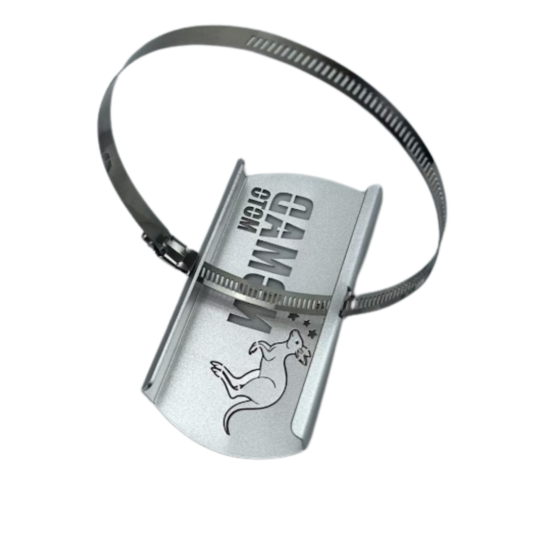 Metal clamp attached to silver heat guard