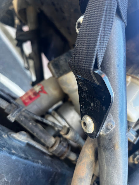 Motorcycle strap anchor holding luggage strap