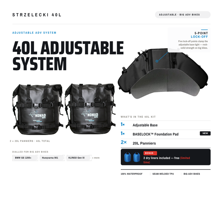 Strzelecki Adjustable Rackless System 40L - NOMAD MOTO