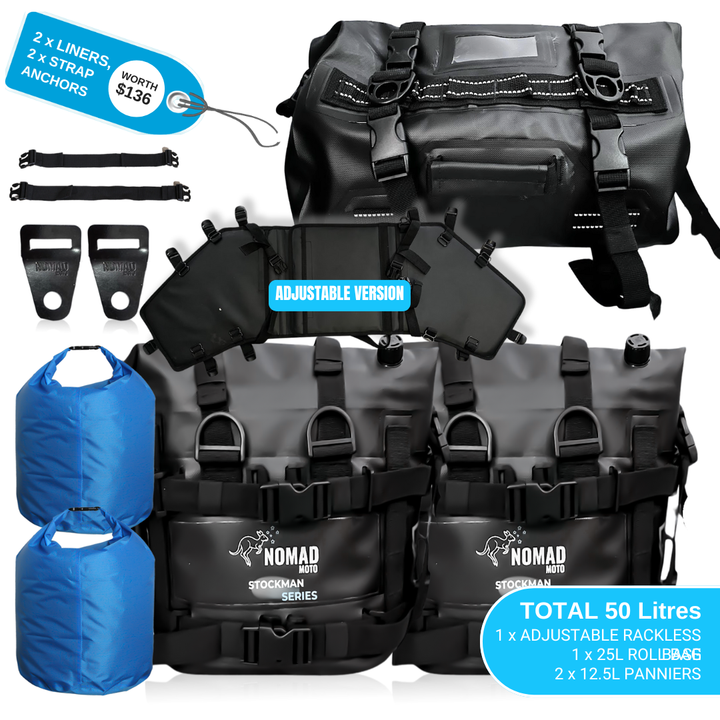 NOMAD MOTO Adjustable Rackless 50L – Waterproof Soft Luggage