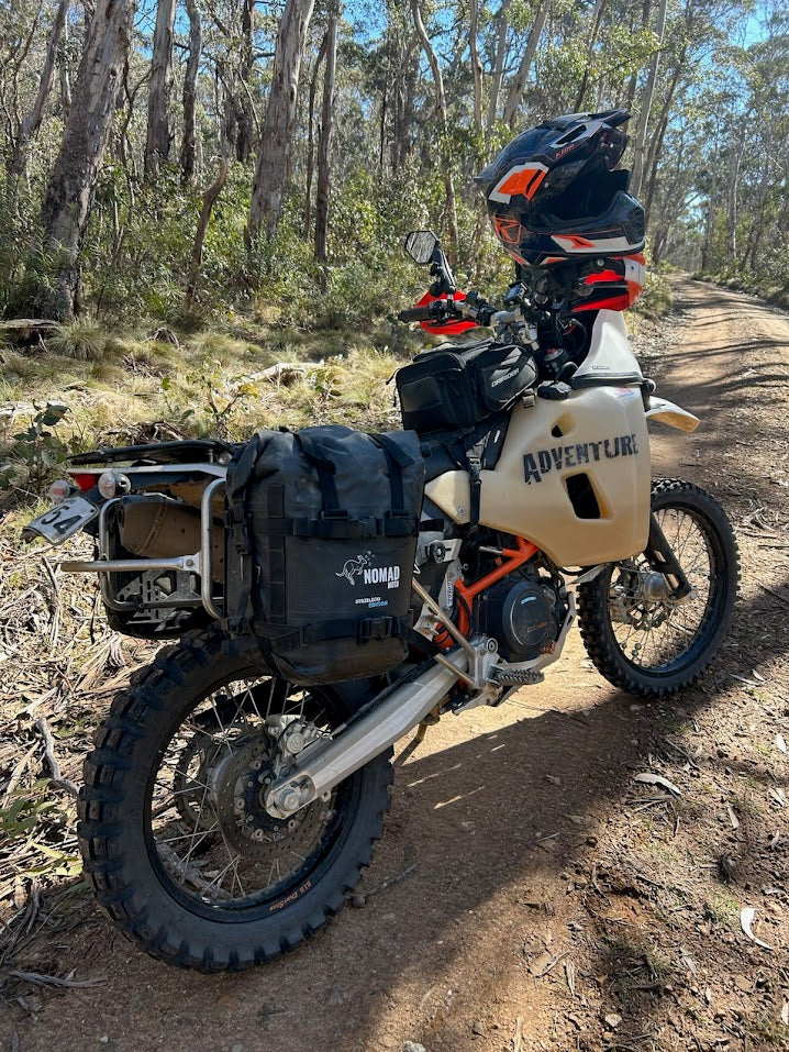 Adventure bike with soft waterproof bags