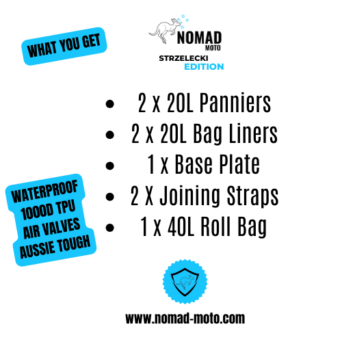 NOMAD MOTO Waterproof 20L Soft Panniers + 40L Roll Bag Combo - NOMAD MOTO